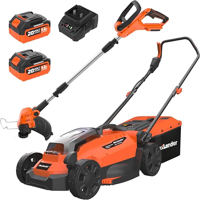 MAXLANDER 13 Inch Electric Lawn Mower and 12 Inch Cordless Weed Wacker, 20V String Trimmer with 2x4.0 Ah Battery and Charger, Grass Cutter with 8 Pcs Line, Grass Trimmer for Yard, Garden
