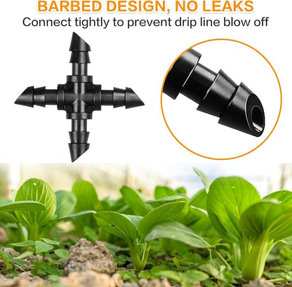 Gardrip Drip Irrigation Cross Fittings: 45 Pieces Barbed 4-Way Cross Irrigation Parts with Sharp End Fits for 1/4 Inch Drip Tubing Line Tee Connectors for Garden Lawn