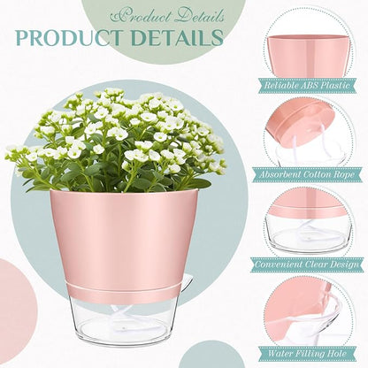 Funnymoom 12 Pack 6 Inch Self Watering Plant Pots Self Watering Planters with with Visual Reservoir and Drainage Hole Plastic Flower Pots for Indoor Plants African Violets Flowers