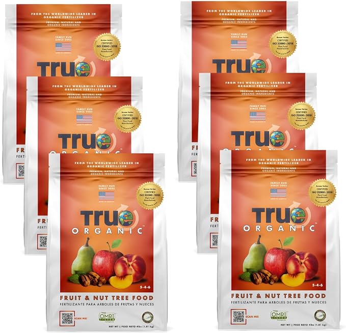 True Organic Fruit & Nut Food – Organic Fertilizer for Productive Tree Growth – Prevent Blossom End Rot – 4lb Bag Covers 70 Sq. Ft.- Case of 6