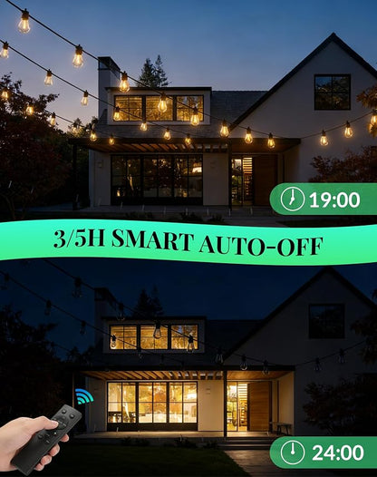 Outdoor String Lights LED Patio-Light - 50Ft Outside Waterproof Dimmable Porch Lights with Remote Shatterproof S14 Bulbs Outside Hanging Light Connectable Lighting for Gazebo Backyard Bistro Pergola