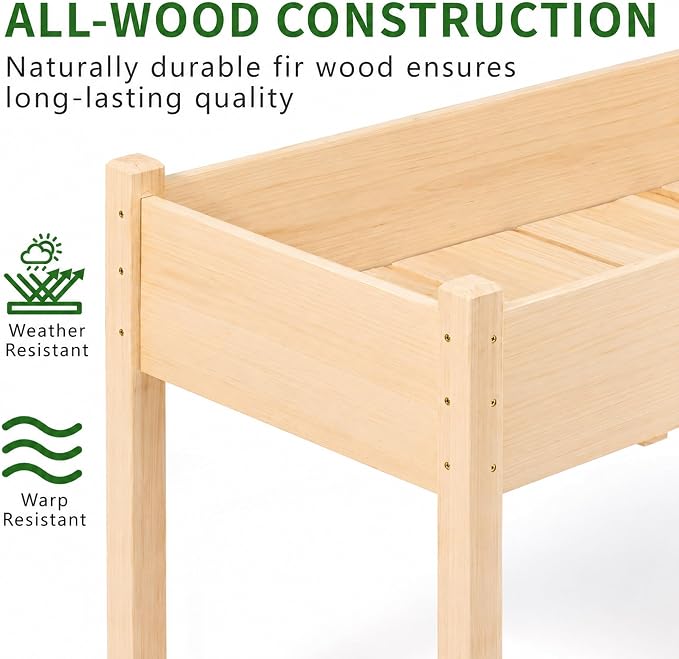 30" H Raised Garden Bed with Legs, Fir Wood Elevated Garden Bed Planter Box | Plant Stand Indoor/Outdoor for Tomato, Strawberry Herb Garden Planter