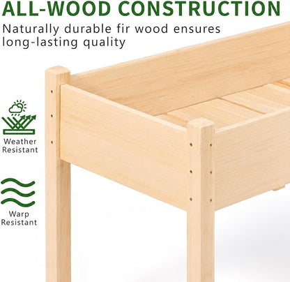 30" H Raised Garden Bed with Legs, Fir Wood Elevated Garden Bed Planter Box | Plant Stand Indoor/Outdoor for Tomato, Strawberry Herb Garden Planter