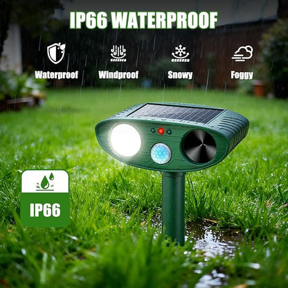2026 Upgraded Ultrasonic Solar Animal Repellent Outdoor, Deer Repellent Devices Squirrel Cat Raccoon Rabbit Dog Deterrent with Motion Sensor Flash Light for Yard Garden Lawn