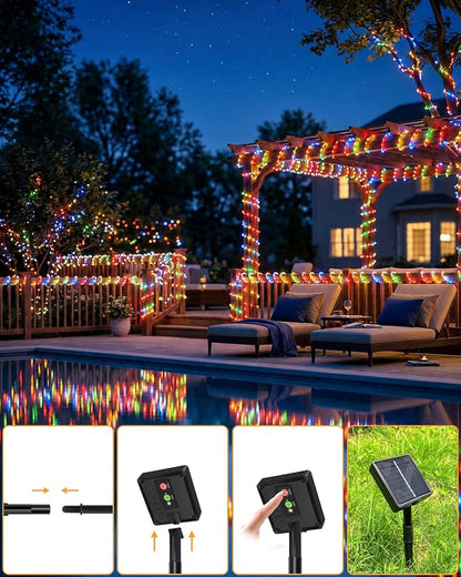btfarm Solar Rope Lights, 120LED 46FT Solar Trampoline String Lights Outdoor Waterproof, 8 Lighting Modes Solar Powered Strip Light for Outside Garden Tree Christmas Yard Patio Decor, Multicolor