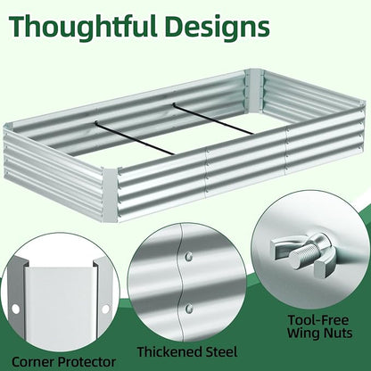 Ohuhu Raised Garden Bed with Cover Outdoor, 8x4x1 FT Galvanized Metal Planter Box with PE Greenhouse Cover, 4 Doors for Ventilation, 3-in-1 Gardening Set for Vegetable Flower Herb Succulent