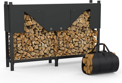WALMANN Heavy-Duty 6 ft Firewood Rack with Waterproof Cover & Firewood Carry Bag, Outdoor Indoor Wood Log Holder for Fireplace, Patio & Porch, Sturdy Steel Fire Wood Storage Stand