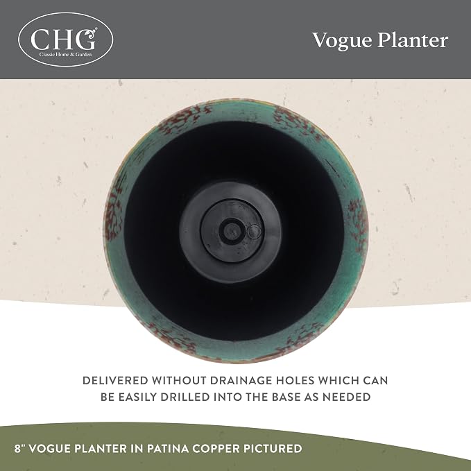 Classic Home and Garden by Growscape Vogue Planter Pots (8” Patina Copper) | Hand-Painted Finish Plant Pots, Lightweight Indoor Outdoor Planter, UV-Resistant, Great for Patio, Home & Garden Decor Accent