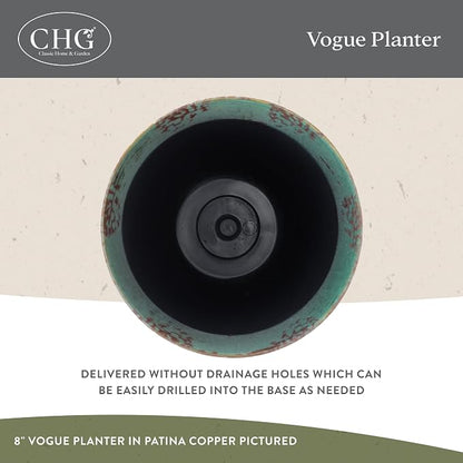 Classic Home and Garden by Growscape Vogue Planter Pots (8” Patina Copper) | Hand-Painted Finish Plant Pots, Lightweight Indoor Outdoor Planter, UV-Resistant, Great for Patio, Home & Garden Decor Accent