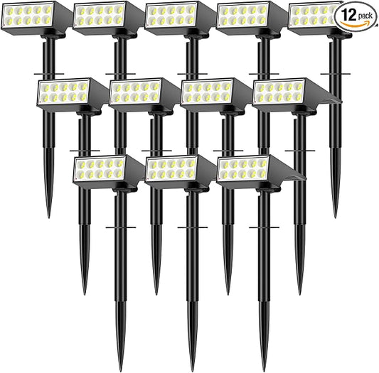 WENATY 12Pack Solar Spot Lights Outdoor, Solar Lights Outdoor Waterproof with 4 Light Mode 2-in-1 Landscape Spotlights Solar Powered Yard Garden Outside Flood Light for House Pathway Tree (Cool White)