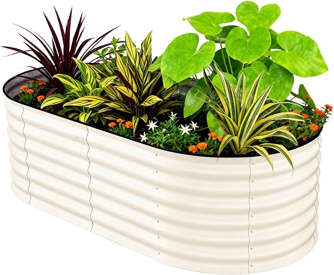 GarveeLife 6x3x2 ft Galvanized Raised Garden Bed - 24“ Tall Metal Planter Box for Vegetables, Flowers, Herbs, Rust-Resistant Outdoor Garden Box, Easy Assembly Raised Beds for Gardening, Beige