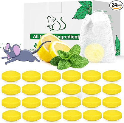 Pest Rodent Repellent, 24 Pack Peppermint Oil Repellent for Mouse Rats Spider Roach Ant Squirrel Pest Control Indoor & Outdoor, Natural Mice Deterrent Replace Trap Poisoning Family & Pet Safe Yellow