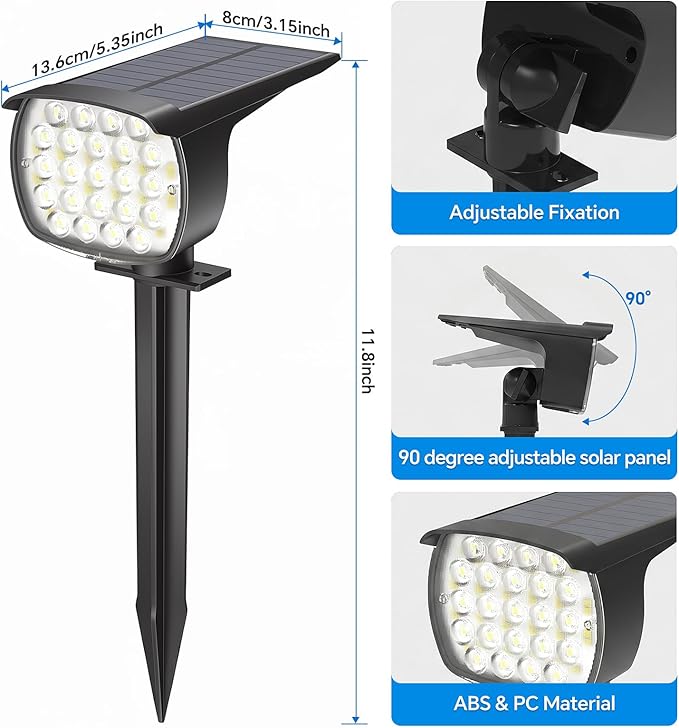 Solar Spot Lights Outdoor, 6 Pack 58 LED Solar Landscape Spotlights, Auto On/Off 3 Lighting Modes, 2-in-1 IP65 Waterproof Solar Landscape Lights for Yard Garden Pathway Tree