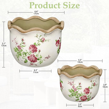 Hollyone 2 Pack Ceramic Planter Pink Vintage Ceramic Pot 5.5 + 6.6inch Decorative Flower Plant Pot with Drainage Hole Crackle Glaze for Indoor Outdoor Tuscan Decor Home Living Room Garden Decor