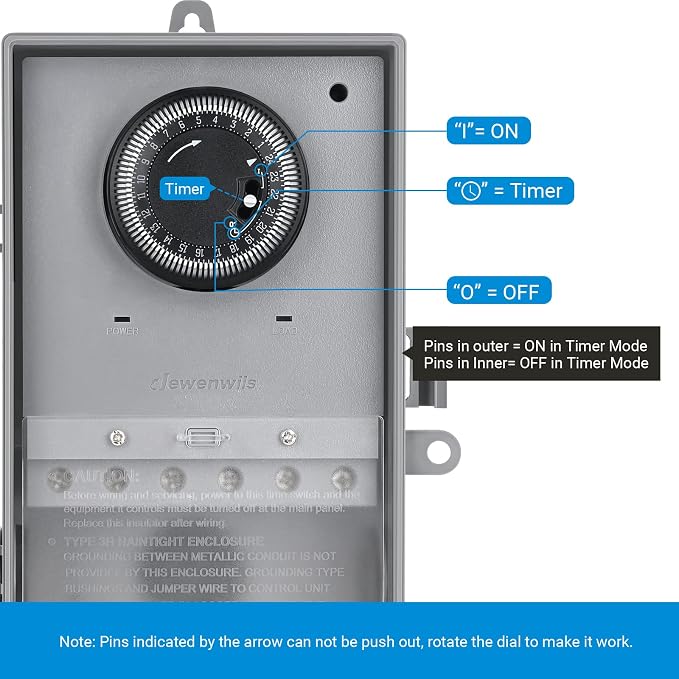 DEWENWILS Pool Pump Timer, Mechanical Timer Box Outdoor, Heavy Duty 2HP 40A 120-277 VAC, 24-Hour Programmable ON/Off Timeable Switch for Water Heater, Pool Pump, ETL Listed | 24-Hour Programmable ON/Off Timeable Switch, Heavy Duty, Works for Water Heat...