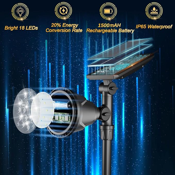 ROSHWEY Solar Spot Lights Outdoor Spotlight 18 LED Waterproof Landscape Spotlight for Garden Lawn Backyard Patio Porch Wall Deck Garage (WarmWhite- 2 Pack)