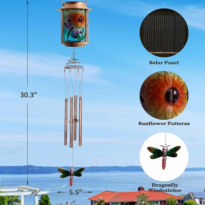 Solar Wind Chimes for Outdoor, Dragonfly Garden Decorations Memorial Wind Chimes Deep Tone, Sympathy Windchimes for Outside Garden Décor, Gifts for Mom, Grandma-Dragonfly