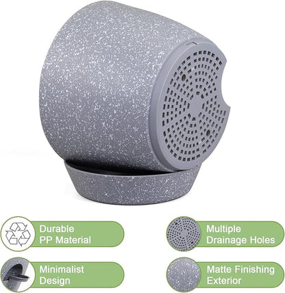 WSMKSZ 12 inch Large Self Watering Pots, Planter, Plant Pots with Mesh Drainage Holes for Indoor Outdoor House Plants and Garden, Plastic Flower Pots with Deep Reservoir, Speckled Grey