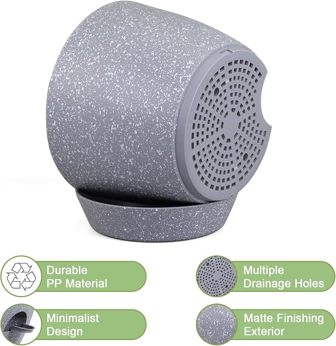 WSMKSZ Big Self Watering Pots 12/10/9 inch, Planter, Plant Pots with Mesh Drainage Holes for Indoor Outdoor Garden Plants, Plastic Flower Pots with Removable Deep Reservoir, Speckled Grey