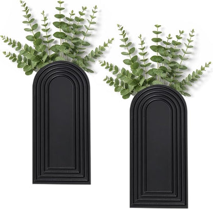 Wooden Wall Planter Vase Set of 2 - Natural Wood Wall Vases for Flowers & Decor - Wall Decor Farmhouse Walls Art for Hallway, Entryway, Bathroom, Living Room Set of 2 - Black Color
