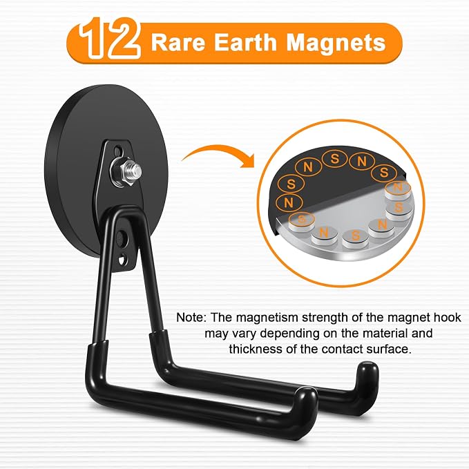 ENUODA Magnetic Hooks Heavy Duty Rare Earth Magnets with Hooks Large Magnetic Tool Holder for Hanging Garden Tools, Drills, Shovels, Brooms, Hoses, Extension Cord, Garage Organization, 4PCS