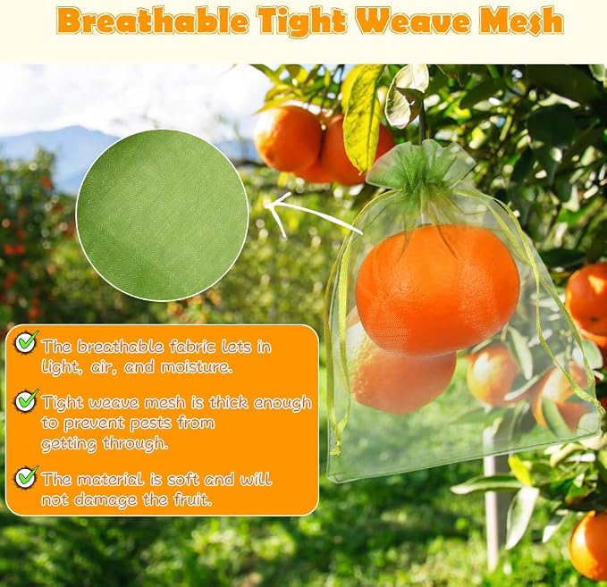 Shintop 100Pcs Fruit Protection Bags, 5x7 Inch Green Strawberry Netting Cover Drawstring Mesh Bags for Blueberry Lemon Little Fruit