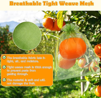 Shintop 100Pcs Fruit Protection Bags, 5x7 Inch Green Strawberry Netting Cover Drawstring Mesh Bags for Blueberry Lemon Little Fruit