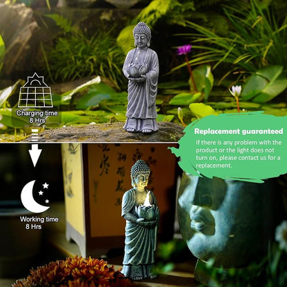 Solar Buddha Statue Outdoor - 11 Inch Tall Solar Outdoor Yard Zen Garden Decor - Ideal Gifts for Housewarming