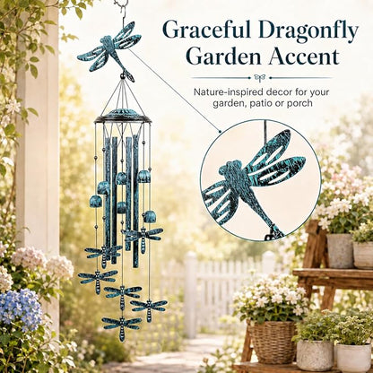 Dragonfly Wind Chimes for Outdoors, 35.4-Inch Aluminum Outdoor Wind Chimes - Dragonfly S Hook, Wind Bells Hanging Decorate for Patio, Porch, Yard, Balcony, Decorative Gift for Women, Mom