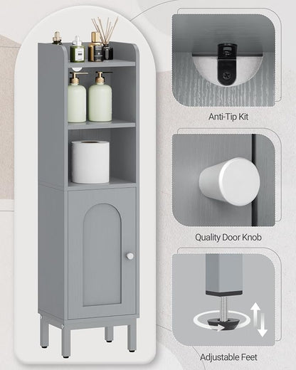 Hzuaneri Bathroom Storage Cabinet, Small Corner Floor Cabinet with Door and Shelves, Narrow Toilet Paper Holder, Bathroom Organizer with Adjustable Shelf, for Small Spaces, Gray BC38221GR