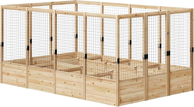 AMERLIFE Outdoor Raised Garden Bed with Deer Proof Fence, Wooden Raised Garden Bed with 19" Depth Planter Box, 7.5Wx12Dx6H Planter with Fence
