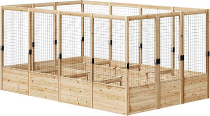 AMERLIFE Outdoor Raised Garden Bed with Deer Proof Fence, Wooden Raised Garden Bed with 19" Depth Planter Box, 7.5Wx12Dx6H Planter with Fence