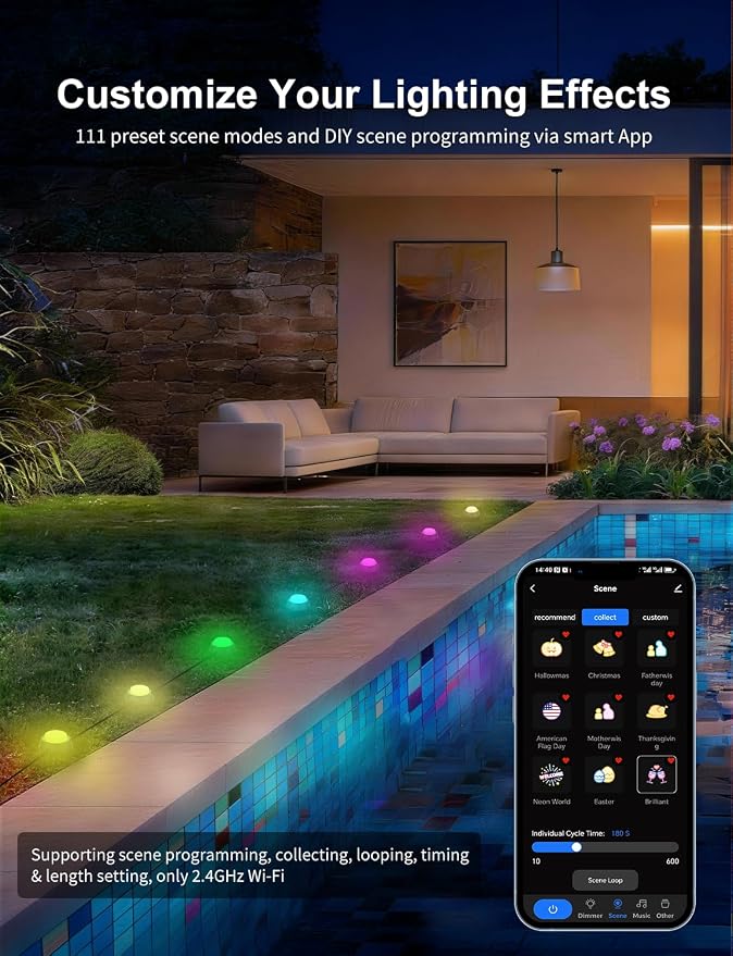 APPECK Outdoor Ground Lights 15 Pack, 32FT RGBCW Color Changing Pathway Lights Waterproof, 2200-6500K CCT Landscape Lighting, for Path Garden Lawn Patio Holiday Party Decor, Compatible with Alexa