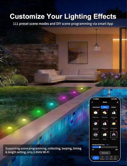 APPECK Outdoor Ground Lights 15 Pack, 32FT RGBCW Color Changing Pathway Lights Waterproof, 2200-6500K CCT Landscape Lighting, for Path Garden Lawn Patio Holiday Party Decor, Compatible with Alexa