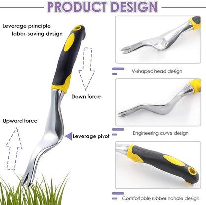 Swpeet 5Pcs Manual Weeders Puller Tool Kit, Weed Puller Tool Garden Handle Weeder Removal Tool Garden Trowel with Ergonomic Handle Weeding Tool with Protective Gloves for Garden Lawn