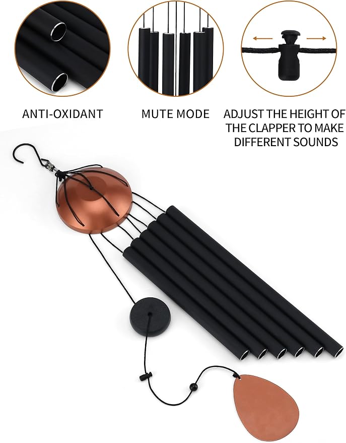 Large Aluminium Wind Chimes for Outside 37" Black Wind Catcher | Deep Tone,Soothing Melody,Zen Atmosphere,Garden Patio Outdoor Decor,Memorial Wind Chimes,Gift for Mom Women Grandma Neighbor