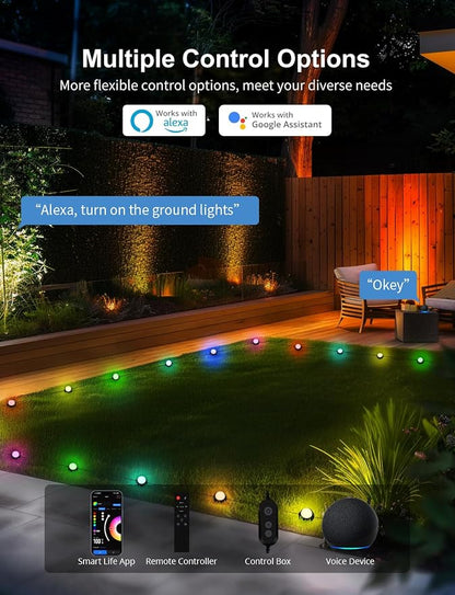 APPECK Outdoor Ground Lights 32 Pack, 100FT RGBW Pathway Lights Wired | 2200K Warm White Landscape Lighting, IP65 Waterproof, Color Changing, Garden Lawn Path, Holiday Decor, App/Remote Control
