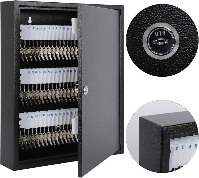 KYODOLED Key Lock Box, Wall Mount 100 Key Cabinet, Black | Numbered Key Storage Organizer, Secure Lock Box, Includes Key Hooks & Labels, Home, Office & Property Use, 17.1 x 14 x 3.1 In