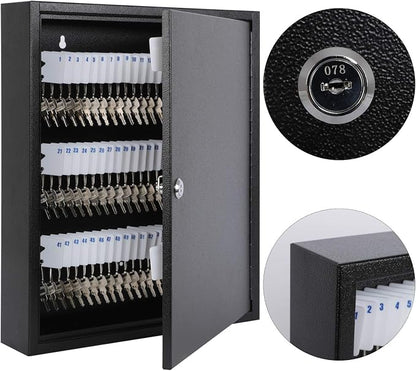 KYODOLED Key Lock Box, Wall Mount 100 Key Cabinet, Black | Numbered Key Storage Organizer, Secure Lock Box, Includes Key Hooks & Labels, Home, Office & Property Use, 17.1 x 14 x 3.1 In
