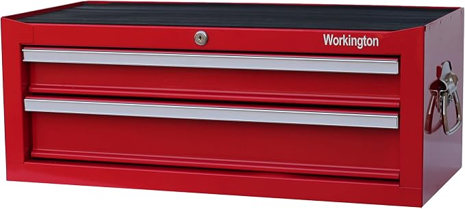 Workington Industrial 2 Drawers Portable Metal Intermediate Box, 26" Middle Tool Chest Cabinet with Ball Bearing Drawer Slides, Steel Tool Storage Box Organizer 4008 Red