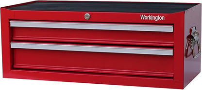 Workington Industrial 2 Drawers Portable Metal Intermediate Box, 26" Middle Tool Chest Cabinet with Ball Bearing Drawer Slides, Steel Tool Storage Box Organizer 4008 Red