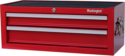 Workington Industrial 2 Drawers Portable Metal Intermediate Box, 26" Middle Tool Chest Cabinet with Ball Bearing Drawer Slides, Steel Tool Storage Box Organizer 4008 Red
