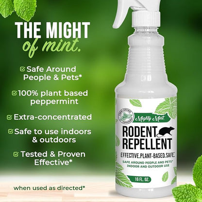 Mighty Mint Peppermint Oil Rodent Repellent Spray – Natural Indoor & Outdoor Control for Mice and Rats – Plant-Based, Extra-Strong Formula - 16 oz