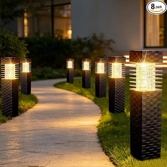 SUNNYPARK 8 Pack Solar Pathway Lights Outdoor | Rattan Style, Modern Design, Waterproof, LED Landscape Lights for Walkway, Driveway, Patio, Yard