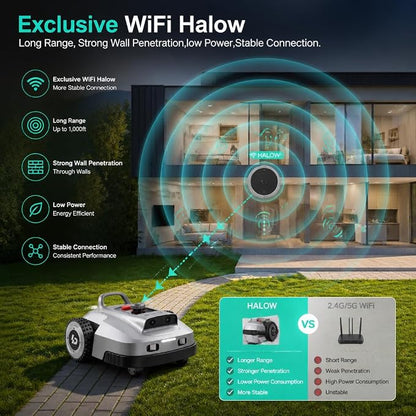 Robot Lawn Mower, Wire-Free Robotic Mower for 0.99 Acres, No Perimeter Wire, Auto-Mapping, RTK + AI 3D Vision Navigation, 300+ Object Avoidance, 57% Slope, IP66 Automatic Grass Cutter