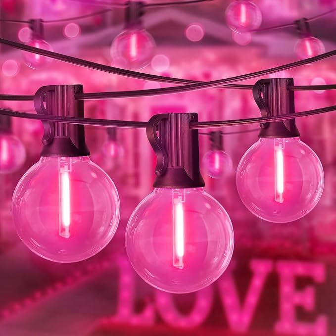 LAMPHOME 4 Pack 26FT Pink G40 LED Outdoor String Lights, Valentine's Day Decor with 13 Shatterproof Globe Bulbs, Waterproof Hanging Patio Lights or Balcony Backyard Garden Wedding Party Home Decor