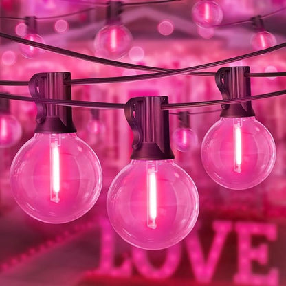 LAMPHOME 4 Pack 26FT Pink G40 LED Outdoor String Lights, Valentine's Day Decor with 13 Shatterproof Globe Bulbs, Waterproof Hanging Patio Lights or Balcony Backyard Garden Wedding Party Home Decor