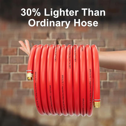 SPECILITE 1" Hot/Cold Garden Water Hose 75ft, -50℉ to 190℉, High Water Flow, Flexible & Lightweight, Heavy Duty Rubber Pipe with 1" to 3/4" Brass Adapters for All-weather Outdoor Industrial Farm, Red