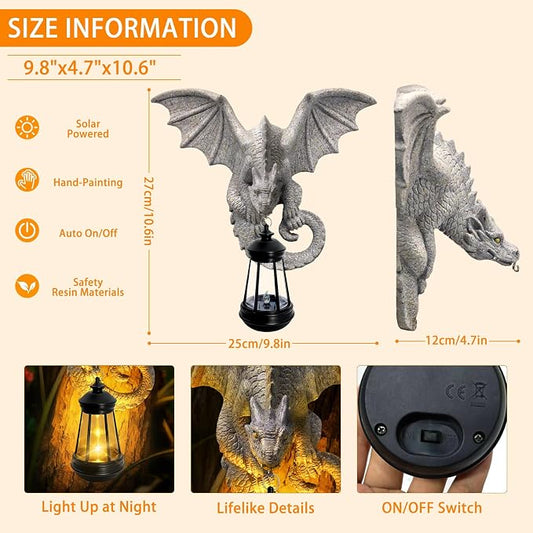 Dragon Tree Hugger Garden Statue - Resin Dragon Figurine Wall Hanger Sculptures Decor with Solar Lantern Lights, Outdoor Waterproof for Balcony Wall Porch Yard, Gifts for Mom Women Birthday