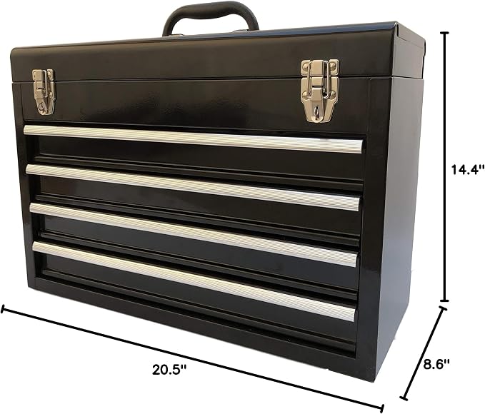 Workington Portable Metal Tool Chest with 4 Drawers, 20" 4-Drawer Tool Chest Cabinet with Ball Bearing Drawer Slides, Steel Tool Storage Box Organizer 4004 Black